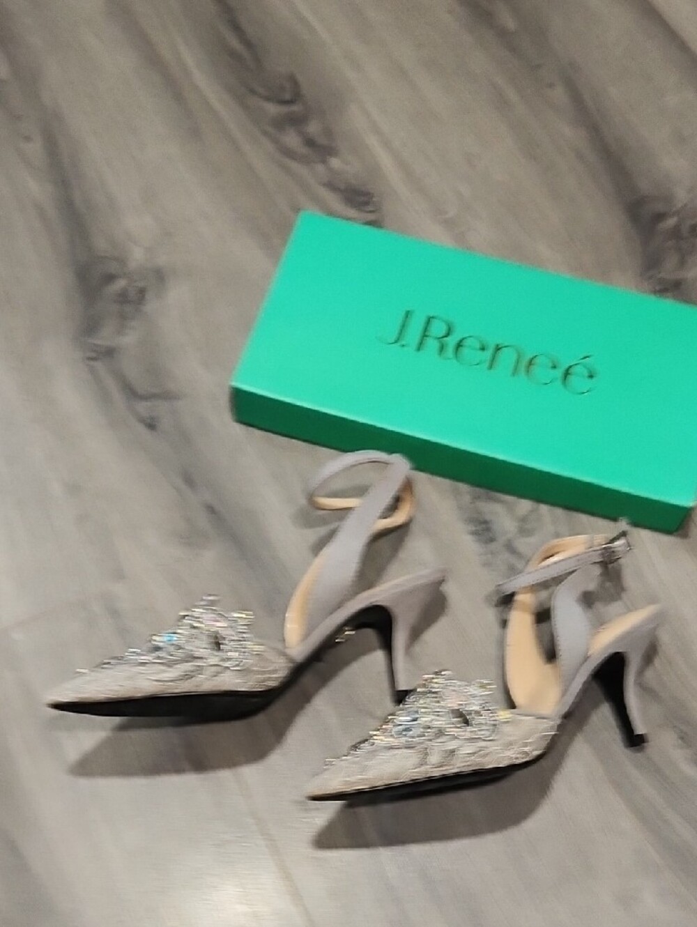 J.Renee Desdemona Silver Embellished Pointed Toe Suede Ankle Heels - Picture 4 of 8